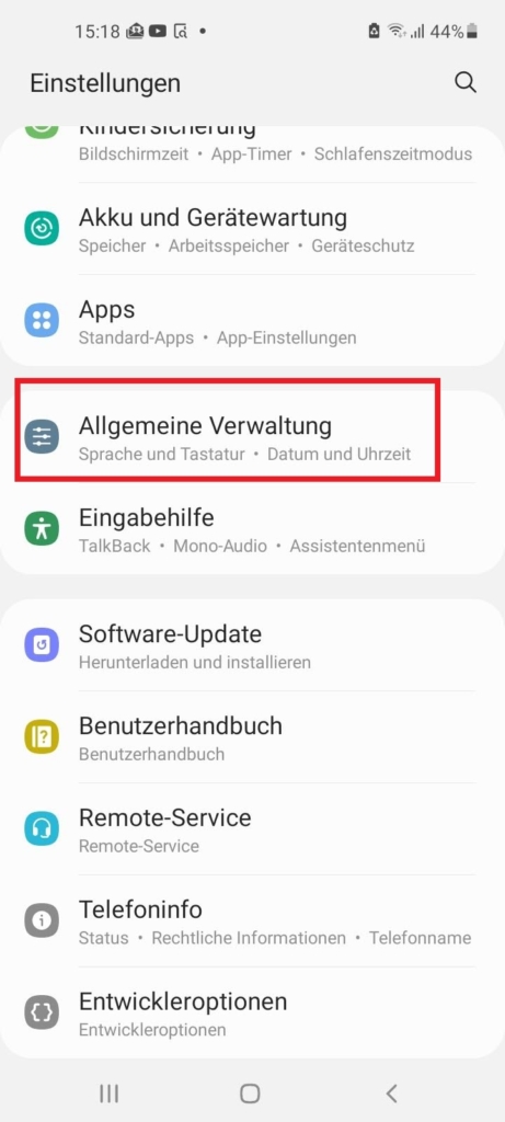 Samsung Display flackern: Allgemeine Verwaltung